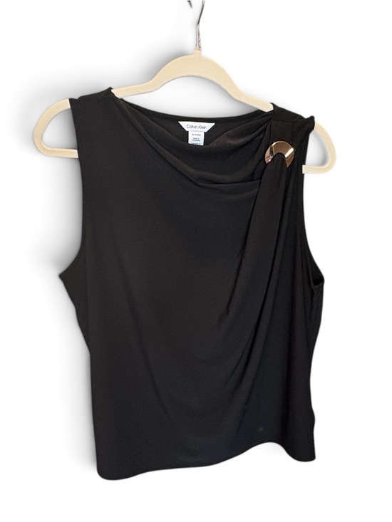 Calvin Klein Tops - Calvin Klein Black Draped Tank with Gold Ring Detail